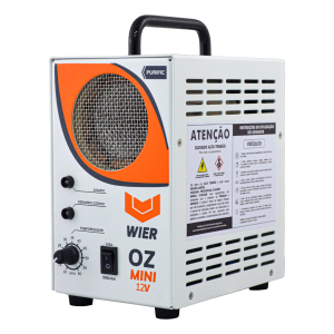 Gerador de ozônio OZmini 12v, da marca WIER. Gerador de ozônio com poder de sanitizar um veículo em 30 minutos. Perfeito para higienização automotiva, trabalhos em estética automotiva, concessionárias e oficinas mecânicas.